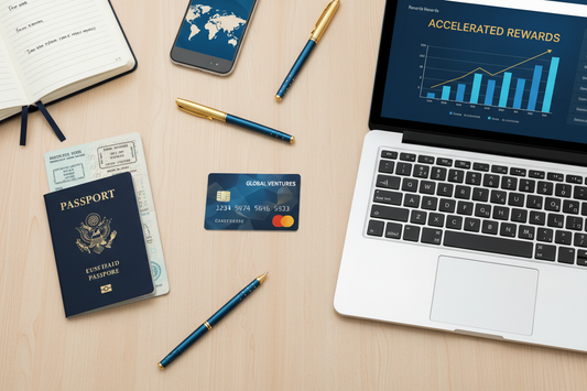 “Business credit card and rewards dashboard showing free travel and cashback earned through business spending.”