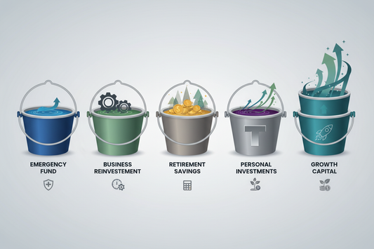 Wealth buckets showing how business owners allocate extra profit.